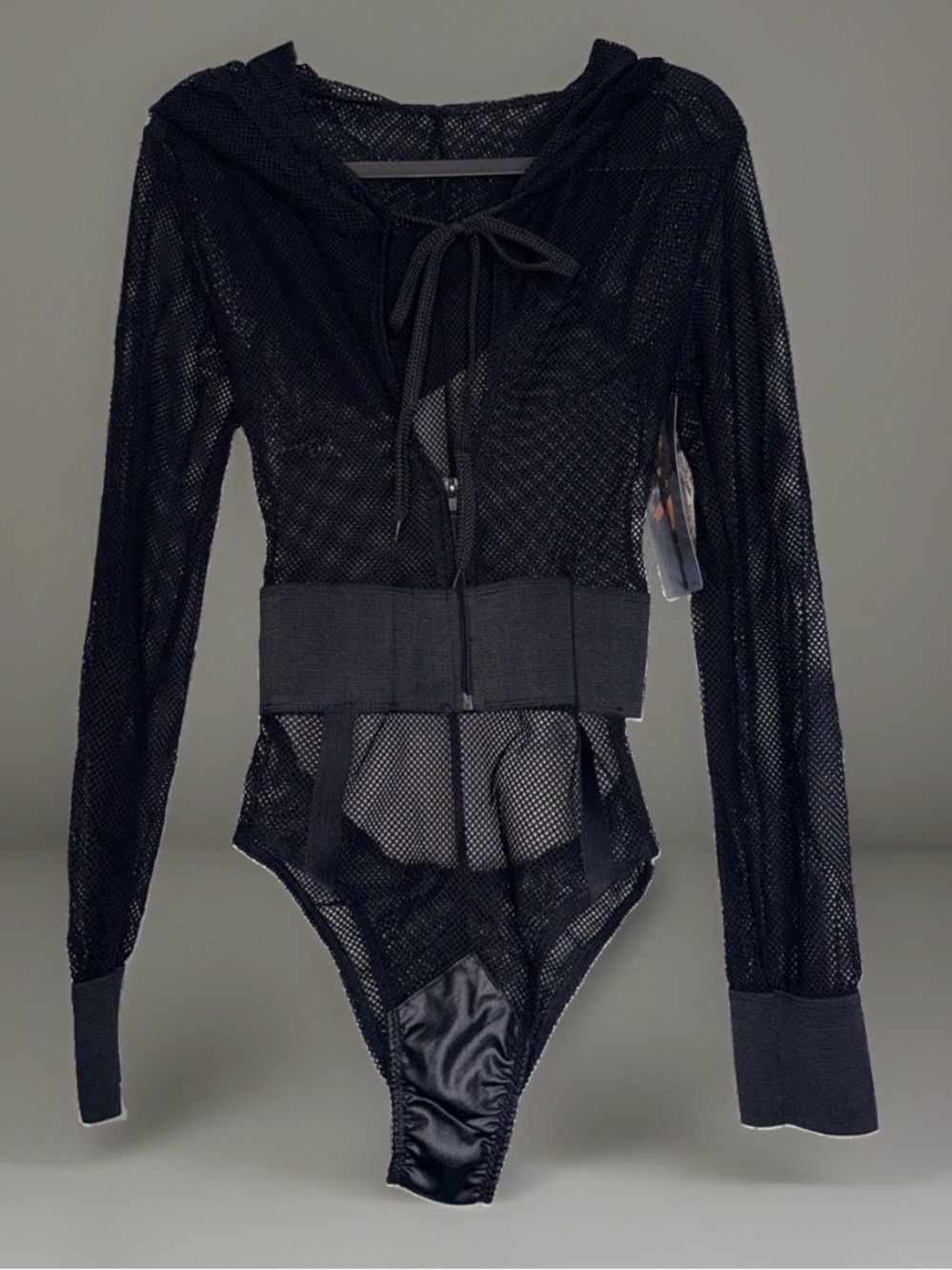 Adore by Allure Chloe Hooded Fishnet Lingerie Bodysuit Cut Out Back Sexy Sz L